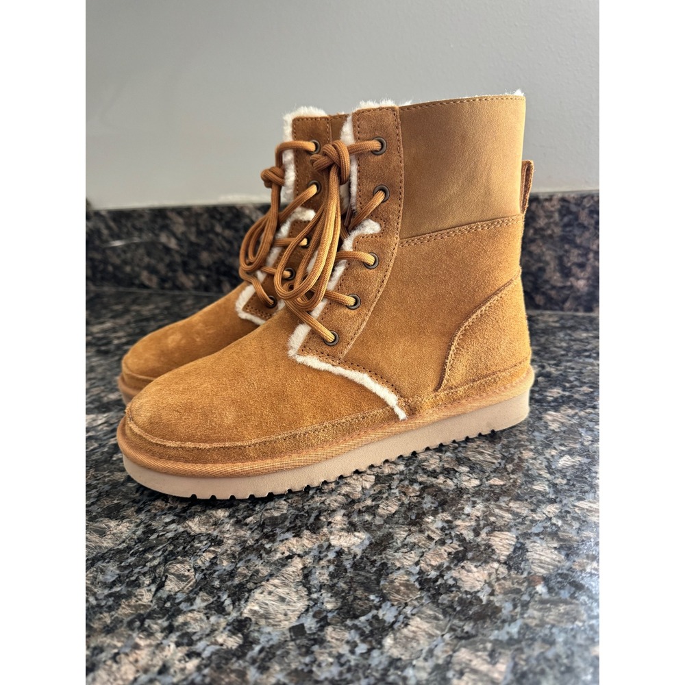 Koolaburra by UGG Victoria Short Lace Up Chestnut Suede Boots 1133066 Womens‎ 6